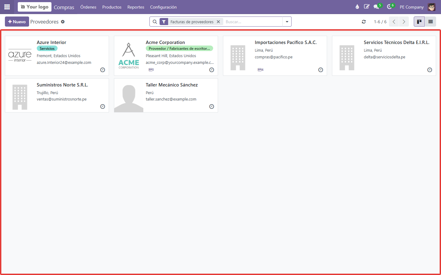 Lista / kanban de proveedores