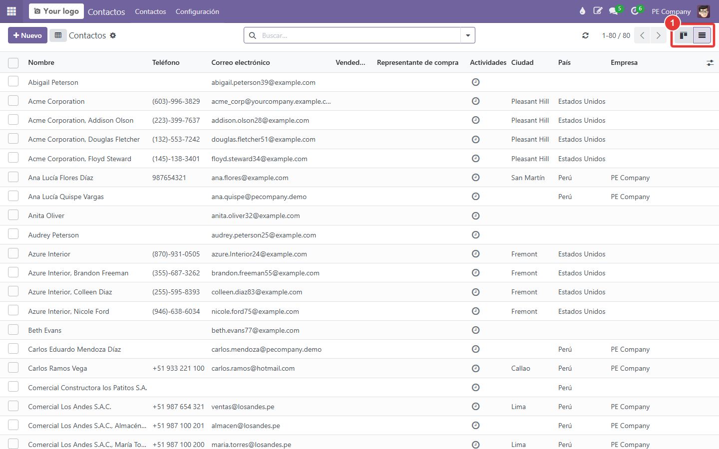 Vista lista de contactos