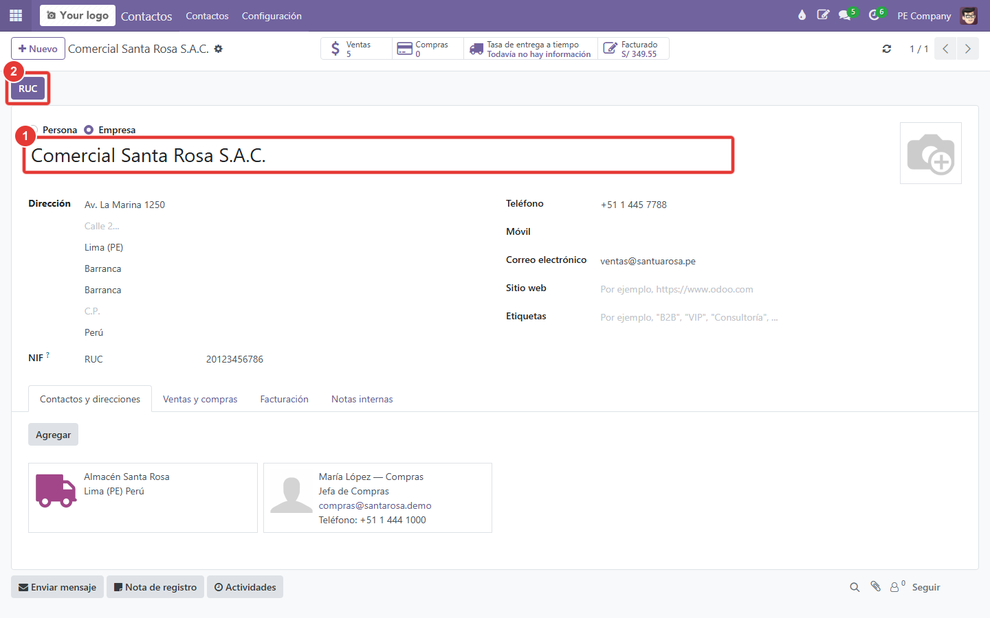 Ficha empresa — nombre y RUC