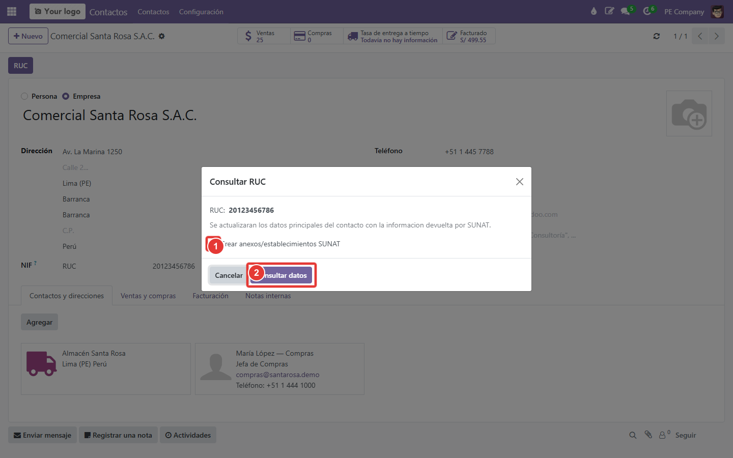 Diálogo Consultar RUC — anexos y confirmar