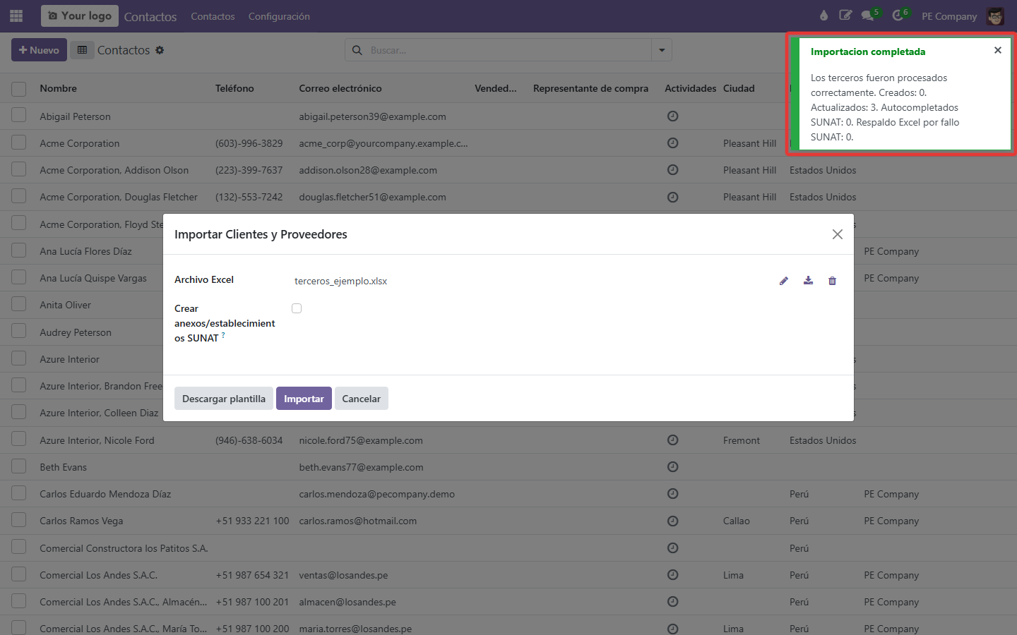 Notificación: Importación completada