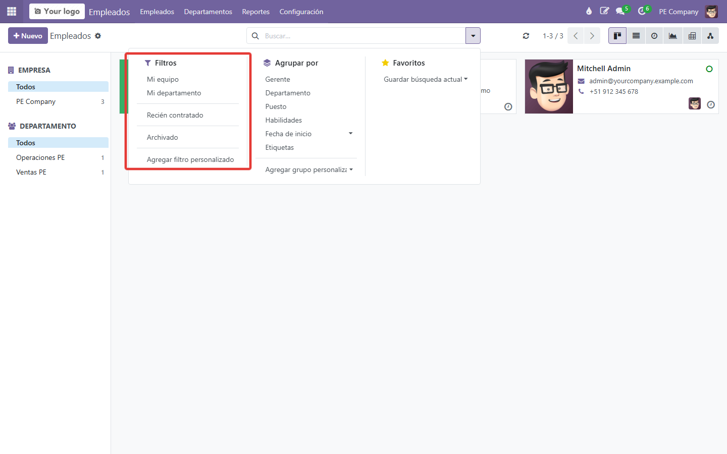 Filtros de empleados