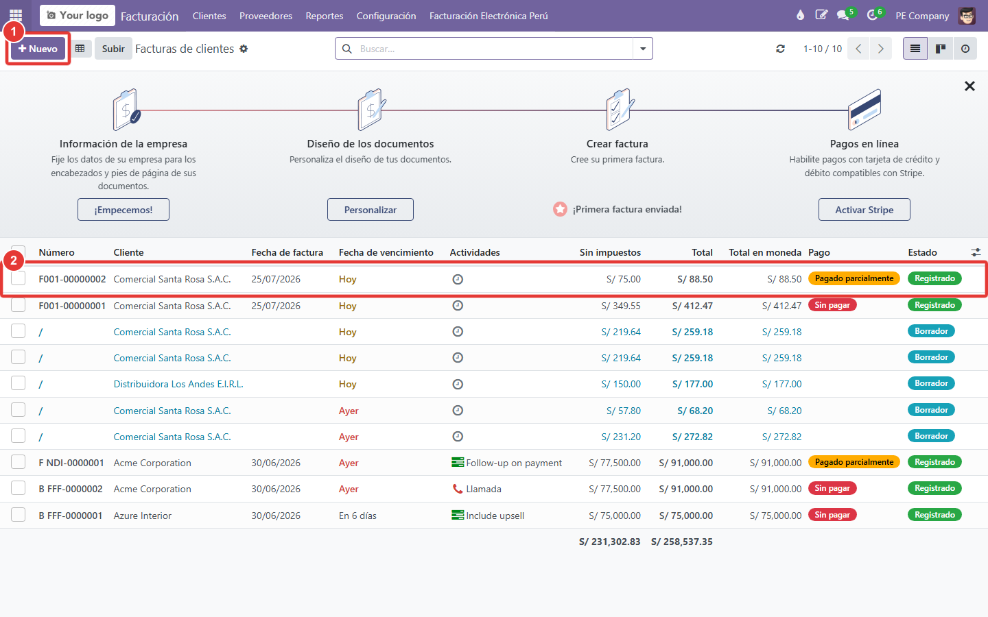 Lista — Nuevo y registros