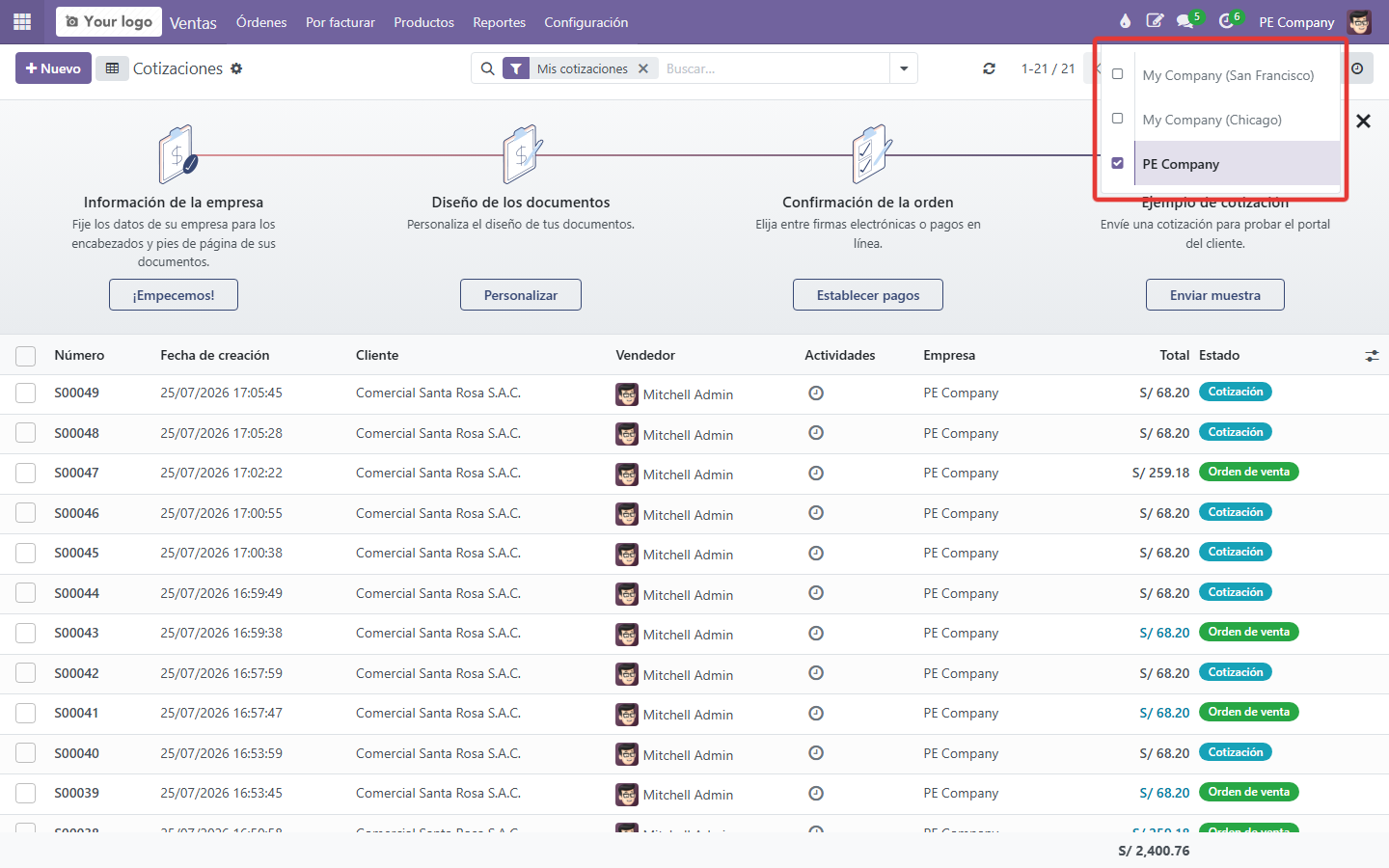 Selector de empresa activa