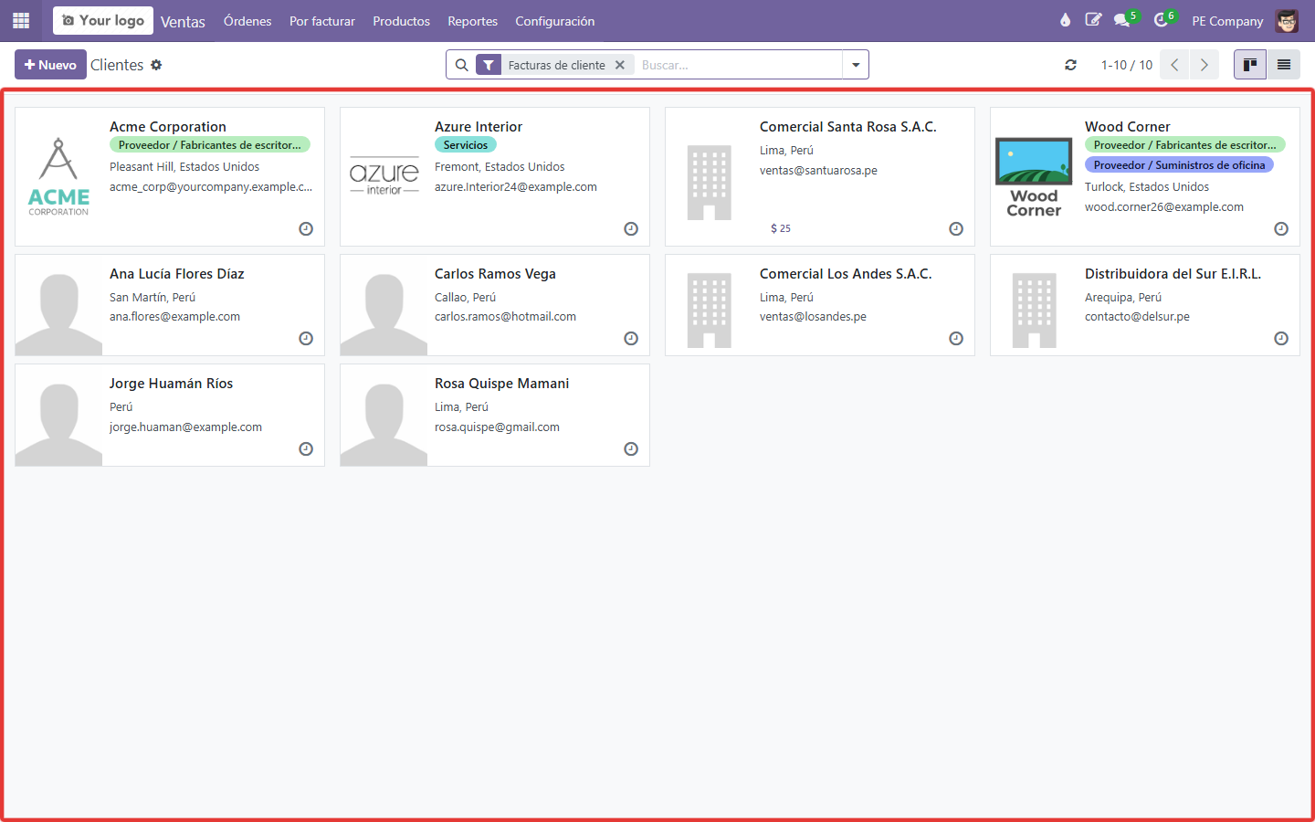 Lista / kanban de clientes