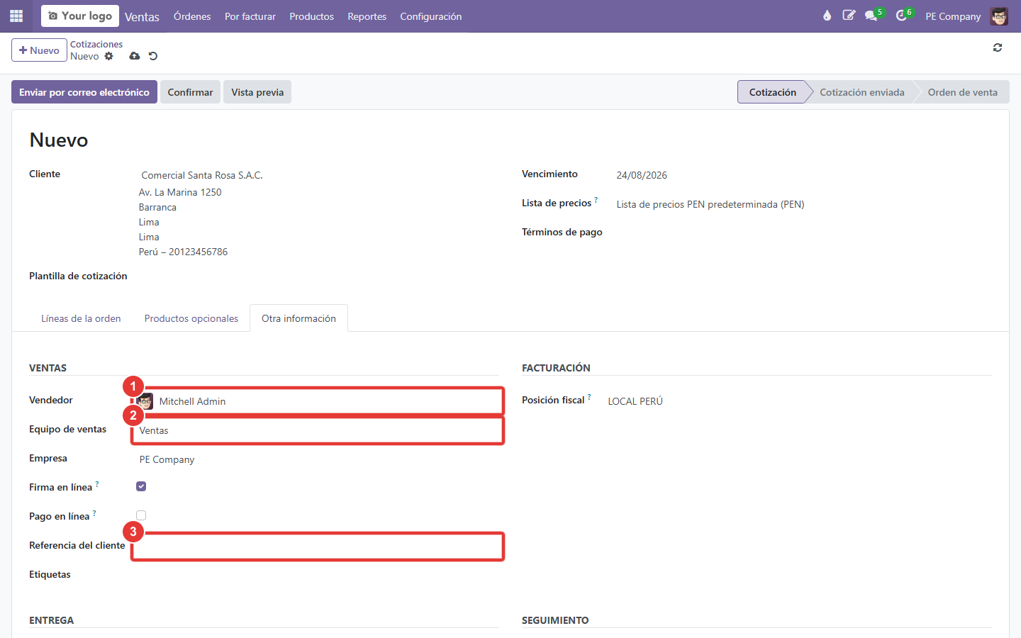 Otra información: vendedor / equipo / referencia