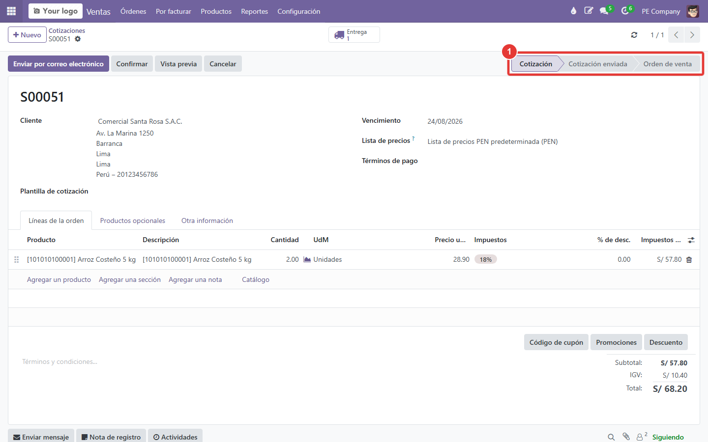 Documento restablecido a cotización